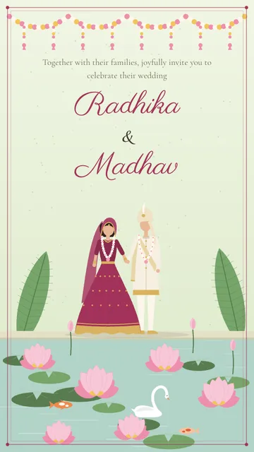 Lotus Pichwai wedding invitation template