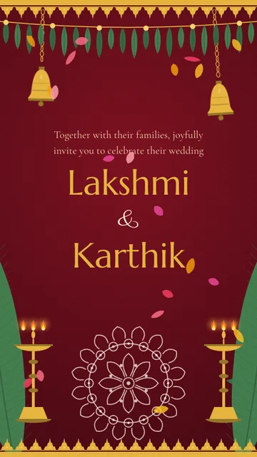 South Indian Temple wedding invitation template